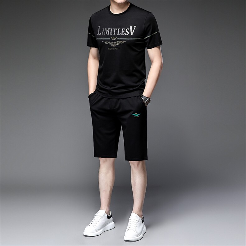 针冰丝男士休闲卫衣套装夏季短袖运动服三件套时尚潮流冰丝图片