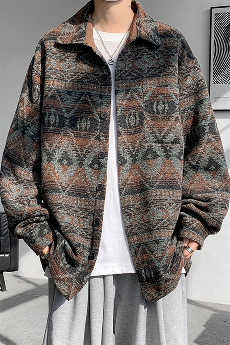 8XL-M复古大码民族风衬衫男款秋冬季加厚粗呢藏式外套CS29001P68,男装衬衫,电商B312