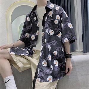 夏季潮牌雏菊短袖衬衫男慵懒痞帅韩版宽松半袖衬衣513-3-C618-P45，男装衬衫，星座512-1（原513-3）