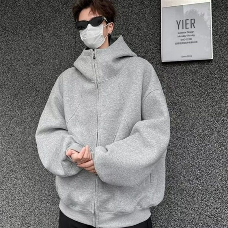 美式解构连帽外套男秋冬新款潮牌设计感拼接卫衣加绒痞帅情侣帽衫,男装卫衣,星座601-1