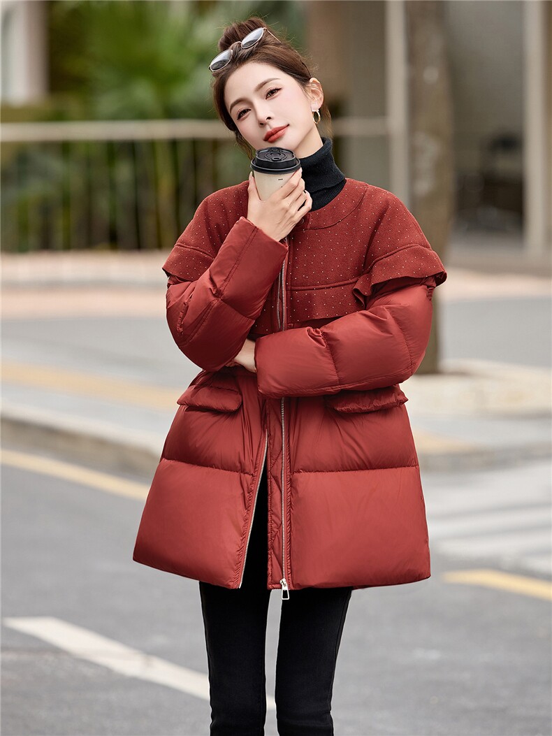 BAO款主推，现货荷叶边拼接短款羽绒服女2025冬季新款保暖外套,女装羽绒服,仟媚宠