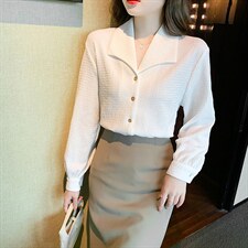 春装新款高级纹理休闲宽松衬衫时尚洋气法式上衣设计感小众雪纺衫，女装衬衫，美吧服饰