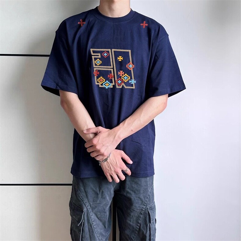 万针全刺绣工艺高品质260克双纱纯棉美式高街短袖T恤特P33,男装T恤,电商A486-1