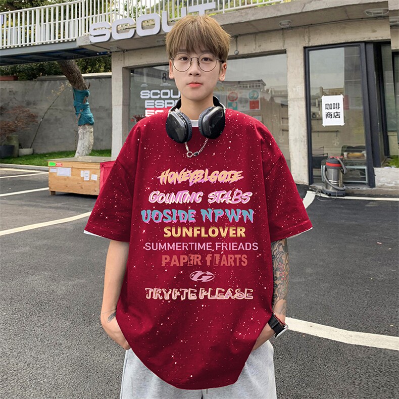 量大优供抖音视频支持得物配合二开美式满天星亮片短袖T恤MTX501,男装T恤,电商A486