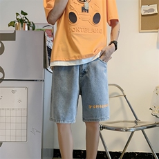 2023夏季ins复古印花破洞牛仔短裤男宽松直筒高街5分裤K977-P32，男装牛仔裤，星座512-2
