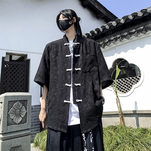 高级感新中式风盘扣衬衫男夏季痞帅垂感宽松情侣衬衣12799-p42图片