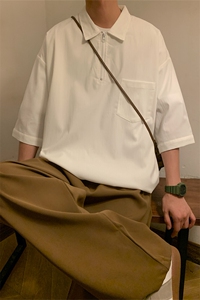 牛油果绿t恤男短袖ins潮牌冰丝潮流无性别七分衬衫夏季男装高级感图片