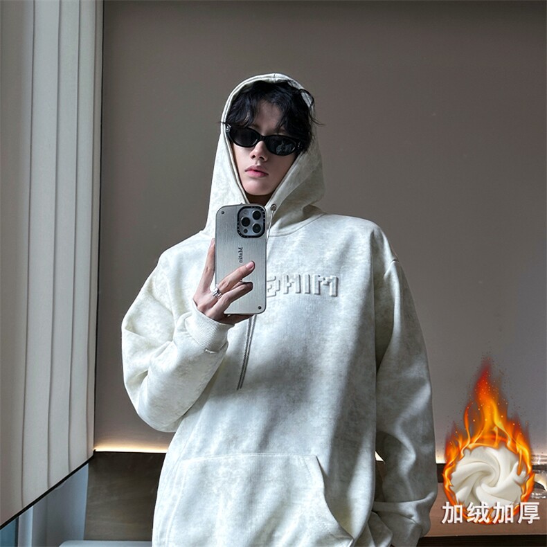 秋冬新款钢印抽绳连帽设计款卫衣常规特p55加绒65,男装卫衣,电商B319