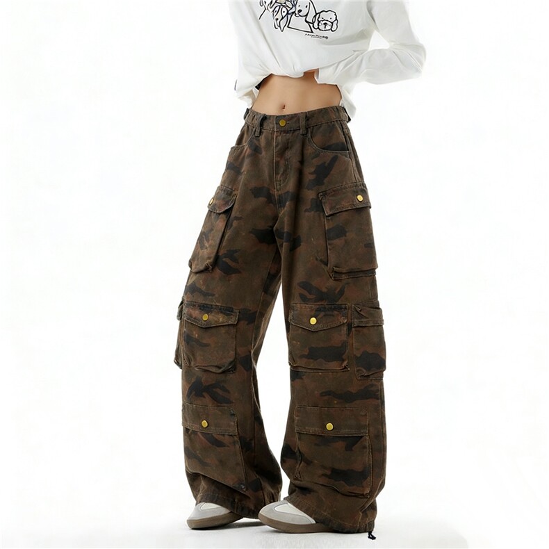 现货2026春装重磅全棉迷彩裤宽松多袋工装裤弯刀裤长裤K0604特P75，男装工装外套，星座1212