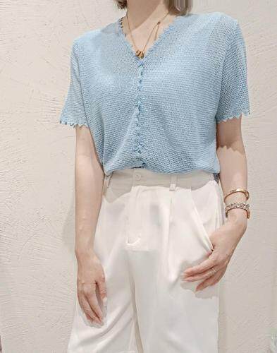 曲珠短袖开衫，女装，千变织造