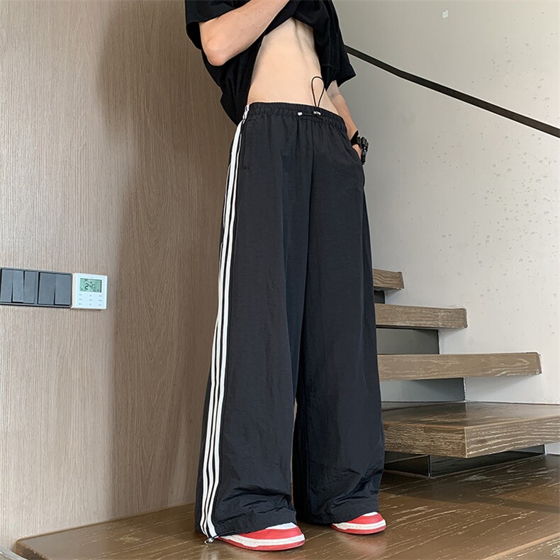 夏季薄款条纹休闲裤垂感速干新款宽松直筒运动裤图片