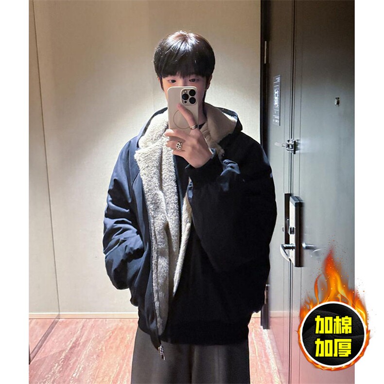 两面穿现货重磅短款座山雕棉衣男女双面穿毛毛绒棉服加厚外套,男装棉衣,电商A443