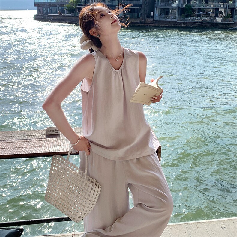 时尚休闲套装女气质套装夏季2025甜美俏皮无袖上衣两件套,女装套装/套裙,幸运星