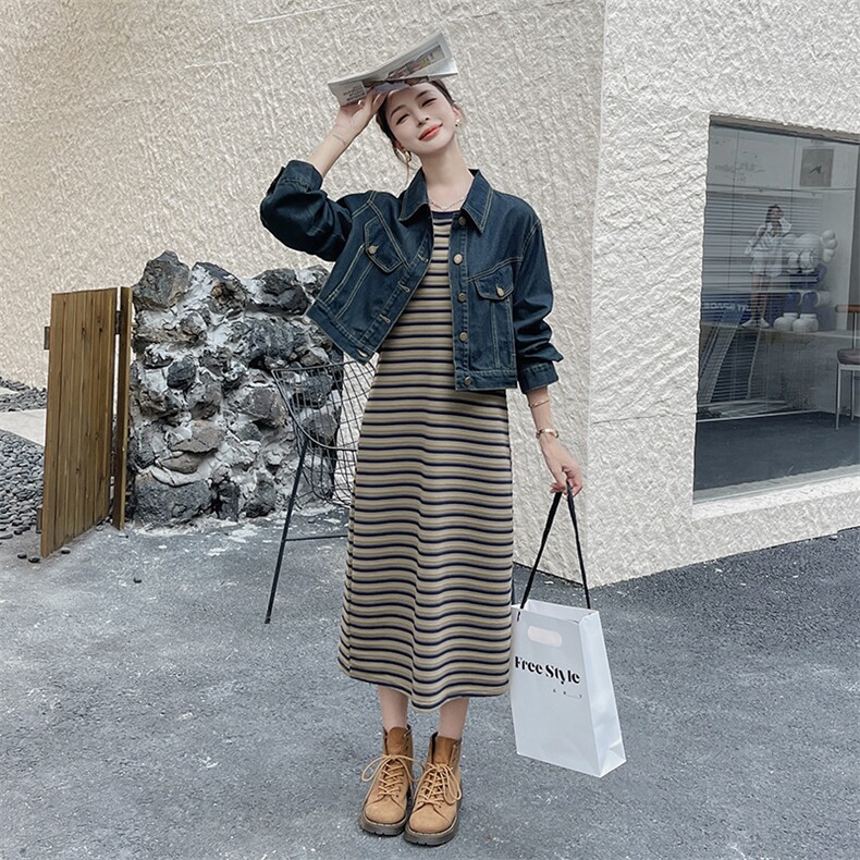 【新品首-发】现货韩系甜美牛仔条纹套装ZB212-2385-P165-K218，女装套装/套裙，浙宝285（原212）