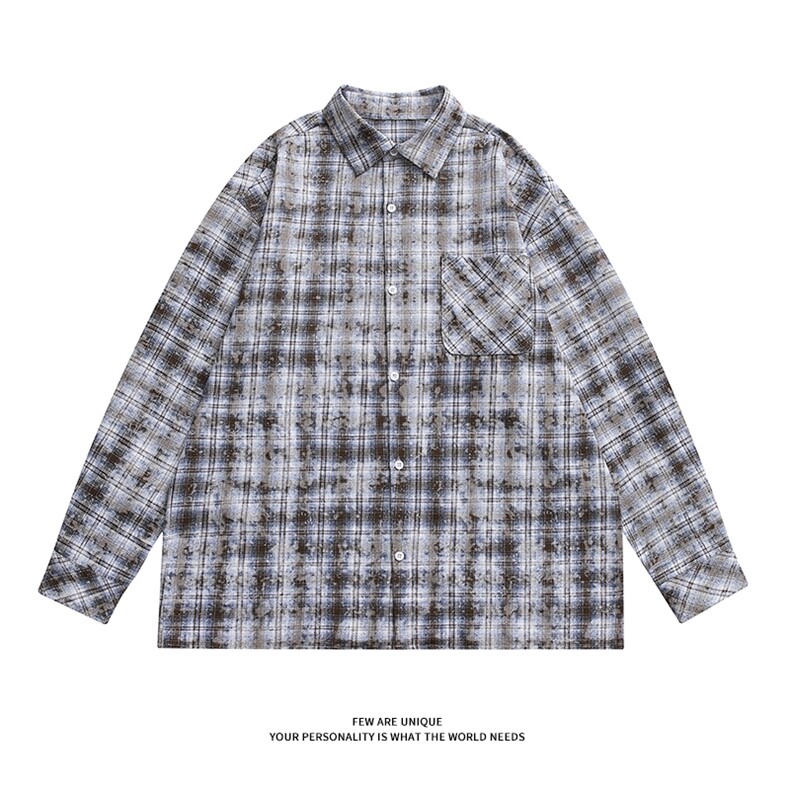 扎染格子衬衫C5371-TP5578春季新品男港风设计百搭衬衣外套,男装衬衫,电商A102