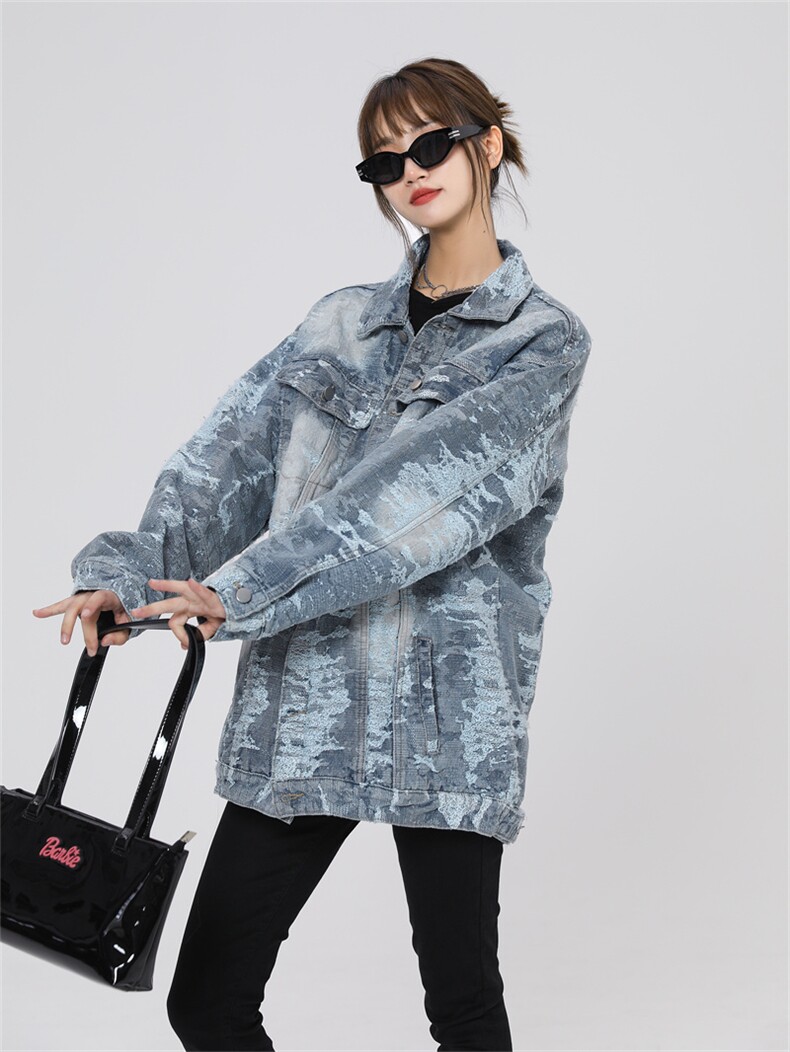 高品质复古做旧雪花情侣夹克牛仔衣外套221-1-JK2311-P95控128,男装工装外套,星座221-1