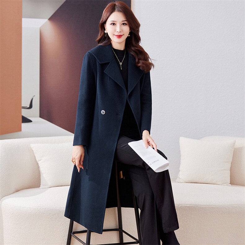 双面羊毛大衣女2025年秋冬新款气质百搭中长款显瘦羊毛外套,女装双面呢大衣,小荷流