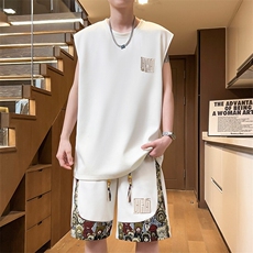 无袖T恤两件套短裤小熊夏季刺绣休闲运动套装男A266-TZ1108-P46，男装牛仔裤，电商A266