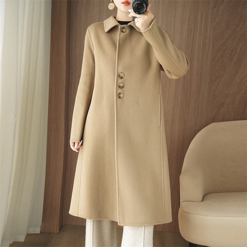2025年秋季新款百搭排扣大衣，女装双面呢大衣，乾庄羊绒