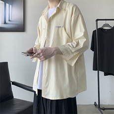 日系复古七分袖衬衫男简约薄宽松潮流新款夏季工装外套W861-P30，男装衬衫，星座512-2