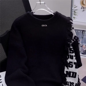 【005】新款简约百搭潮流宽松圆领拼色针织衫毛衣A079-D90-P47图片