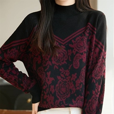 2025年秋季时尚百搭通勤简约休闲套头玫瑰，女装针织衫/毛衣，唐诺