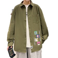 春季长袖衬衫男宽松港风衬衣男外套男CSCS268-P35，男装衬衫，电商B371
