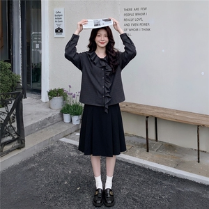 2026秋季新款格纹衬衫女长袖荷叶边设计感上衣图片