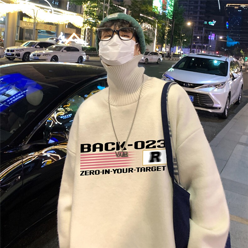 23冬季新款时尚百搭字母印花高领毛衣M6942P55控78,男装针织衫/毛衣,电商A268A
