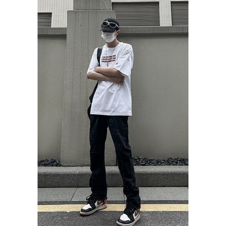 B221 美式ins高街小众假破洞修身微喇牛仔裤 LK22065-P65 控88图片