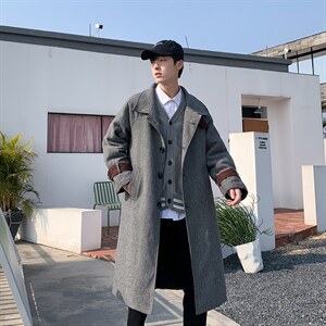 人字纹长款过膝大衣男 FY706P128控158图片
