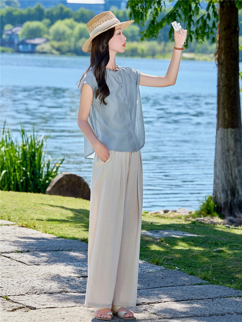 现货套装2026年夏季新款女装时尚气质阔腿裤两件套,女装套装/套裙,依万里