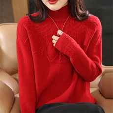 LH018七针加厚心形半高领羊毛衫，女装羊毛衫，鲁菏羊绒