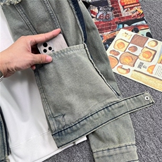 得物品质秋款男立领牛仔夹克金属十字架宽松休闲外套JK051P75，男装夹克，星座1013-1