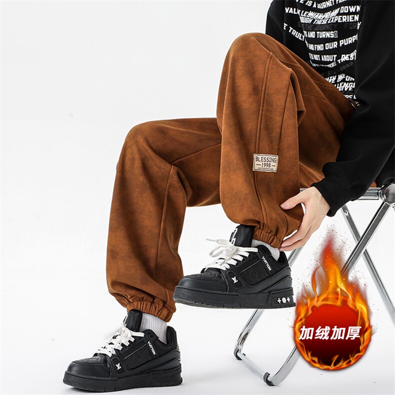 8XL-M痞帅脏脏束脚休闲卫裤男秋冬加绒加厚大码裤子KZ022特价P40,男装休闲裤,电商B312