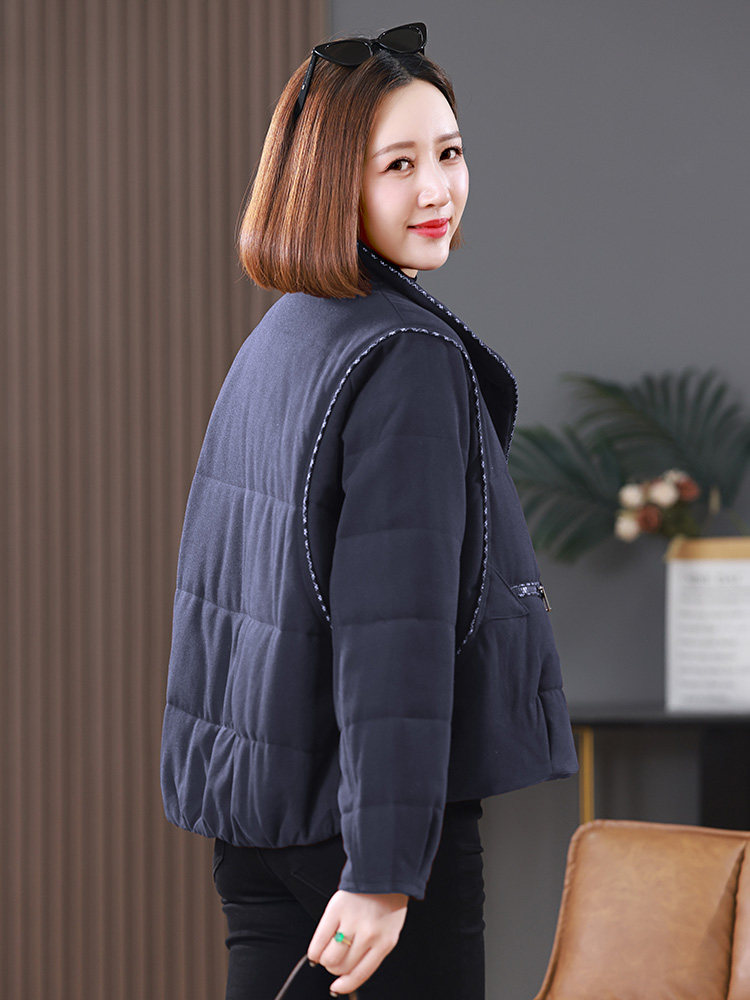 2025冬装新款短款明线装饰翻领棉衣外套,女装棉衣/棉服,雪樱依海