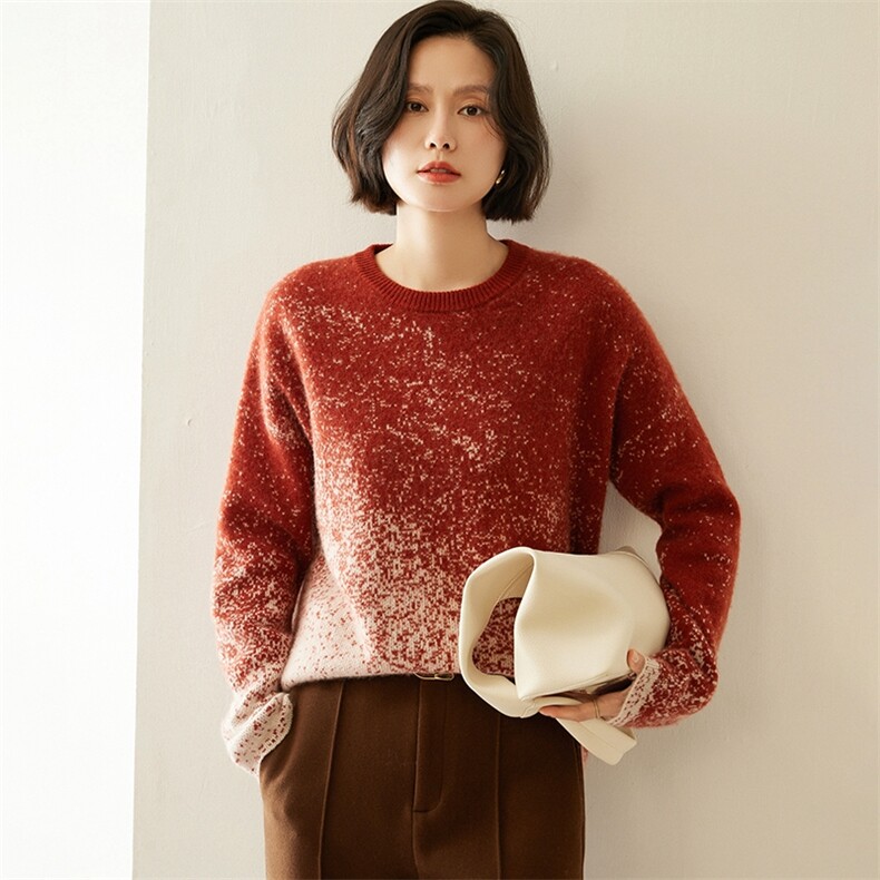 撞色星空山羊绒衫女宽松慵懒毛衣百搭2025秋冬圆领套头针织羊毛衫,女装羊绒衫,纳丰羊绒