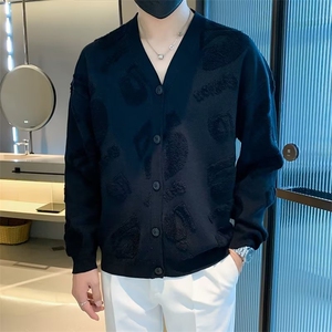 秋冬季开衫毛衣外套男生针织衫宽松韩版潮流潮牌百搭男士毛衣外套图片