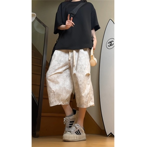 夏季扎染脏脏裤宽松阔腿短裤男士菠萝裤休闲七分裤 K6625-特P38图片