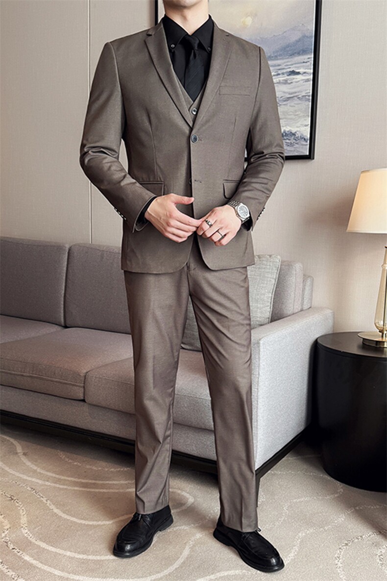 高品质商务休闲微弹西装三件套,男装西服套装,电商D210