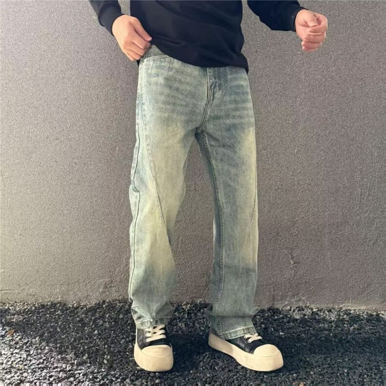 秋冬季美式洗水黄泥染色直筒牛仔裤男休闲轻奢长裤子潮牌ANT500,男装牛仔裤,星座516A