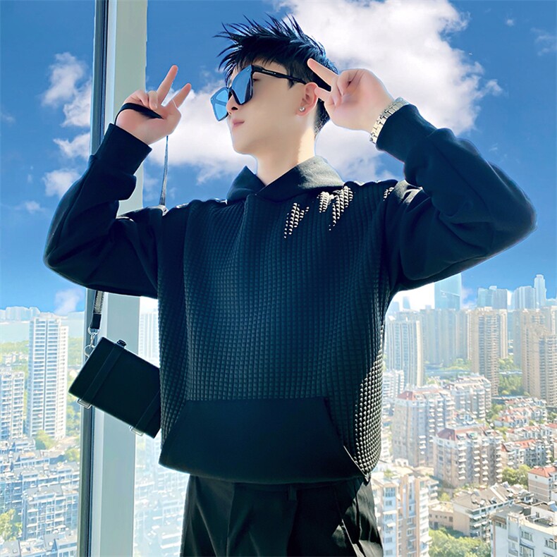 AW132/P78控108秋季社会小伙华夫格连帽金属打底卫衣男,男装T恤,星座305B-1