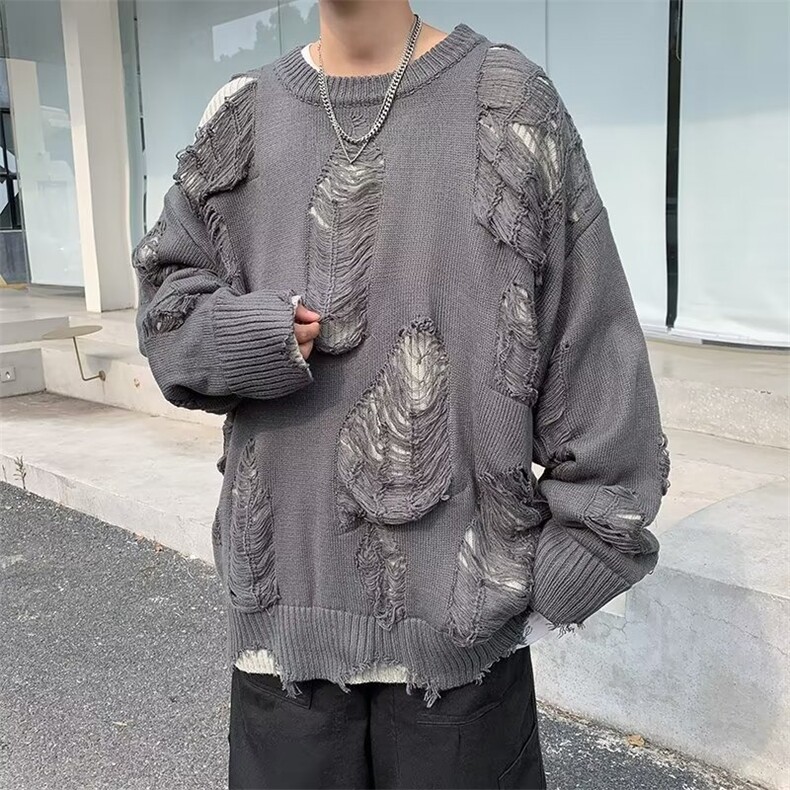 假两件毛衣男女新款美式日系复古破洞慵懒风针织外套秋冬Y157-P40,男装针织衫/毛衣,星座1008
