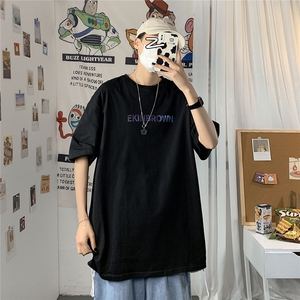 1港风圆领青春休闲大码运动日系原宿潮流男士短袖宽松7036F20控35图片