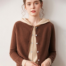 2025年秋季常规长袖舒适时尚百搭通勤假两件帽衫，女装针织衫/毛衣，宛咚羊绒