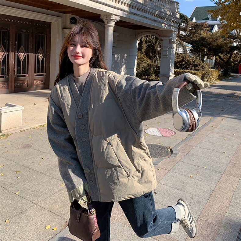 现货：冬装新款时尚设计款毛呢拼色羽绒服2C135-5011P275K418,女装羽绒服,2C135