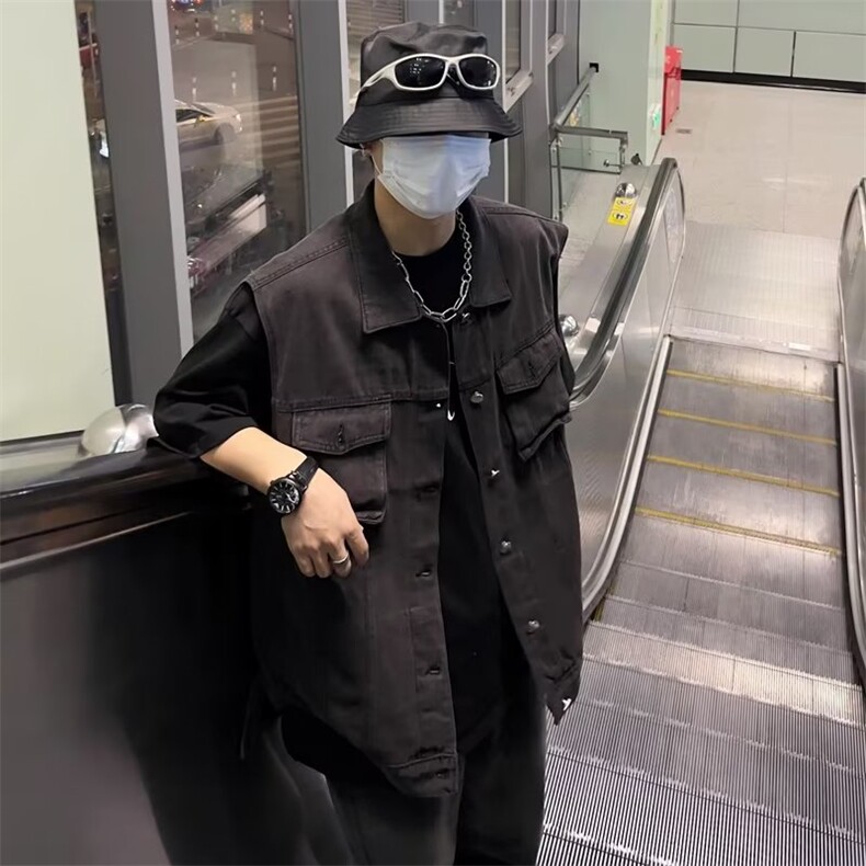 美式高街牛仔马甲男韩版潮无袖2024秋冬新款ins宽松外套J8007-P53,男装背心/马甲,星座1109-3
