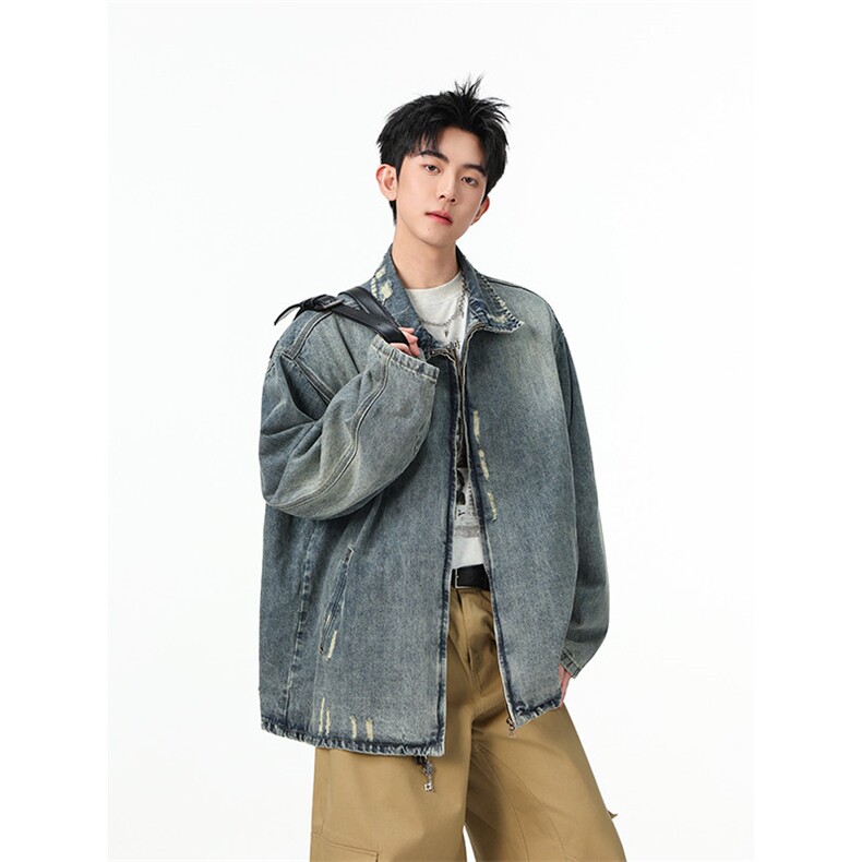 水洗牛仔外套男款春美式痞帅上衣服宽松休闲工装夹克JK1325-P90图片