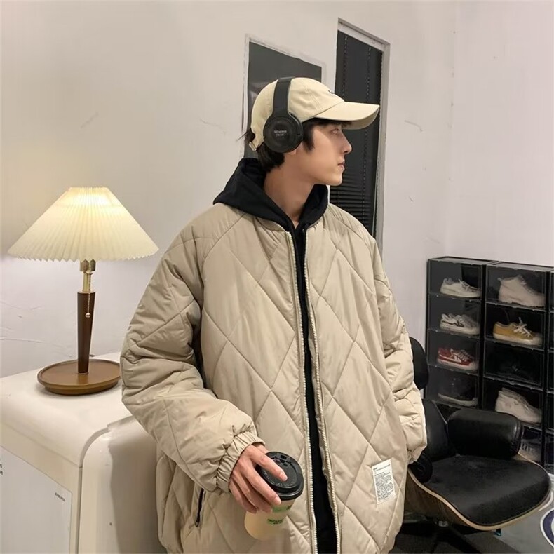 2023冬季韩系宽松潮流百搭棉外套棉服时尚纯色菱格M111P82图片