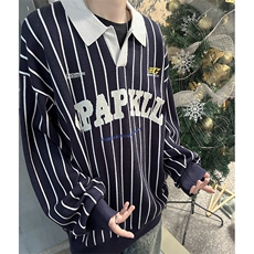 港风秋款男Polo领卫衣条纹字母刺绣宽松外套WY6031P62，男装卫衣，星座1013-1